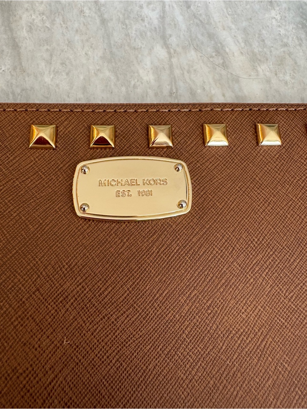 Michael Kors Brown Saffiano Leather Clutch with Gold Hardware - Picture 2 of 6